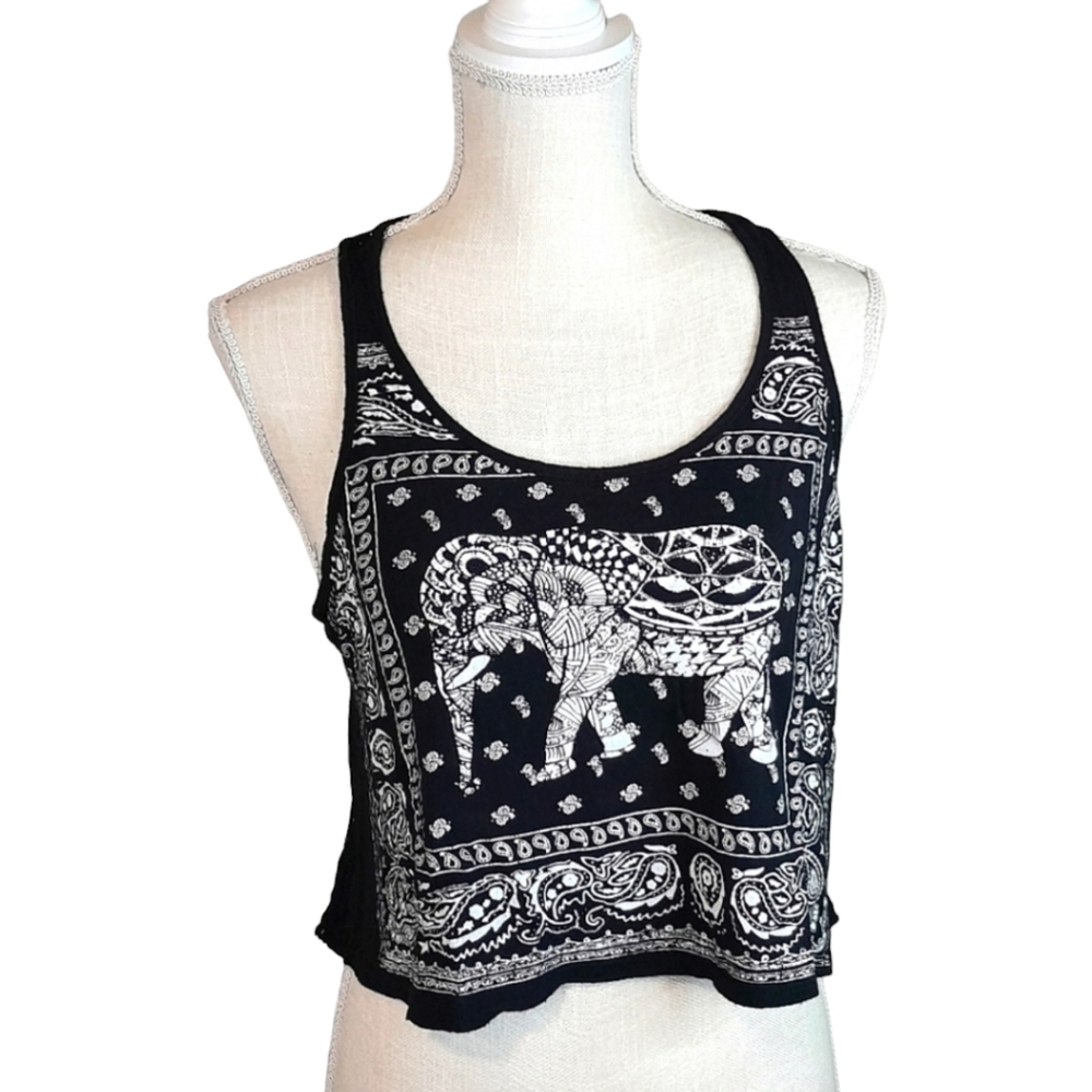 ✨️ Miss Royal T Black Elephant Crop Tank Top Shirt - Junior Small